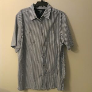 KINGSIZE Shirt 2XL TALL Blue Striped Short Sleeve